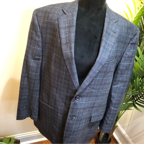 Jack Victor 100% New Zealand Merino Wool Gray Single Breasted Plaid Blazer - Picture 3 of 10